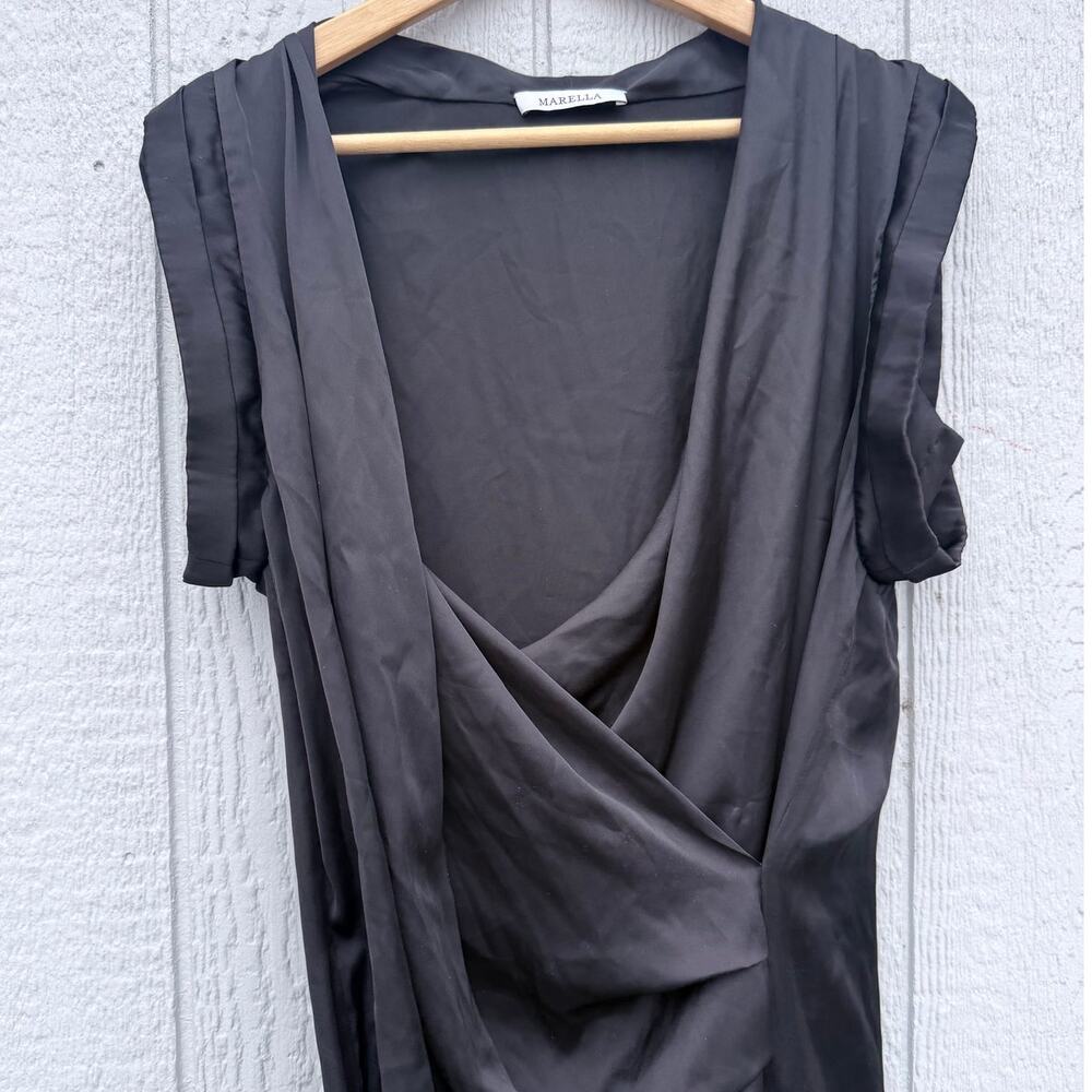 MARELLA max mara black 100% silk avant garde sleeveless artsy longline tunic top - Picture 3 of 6